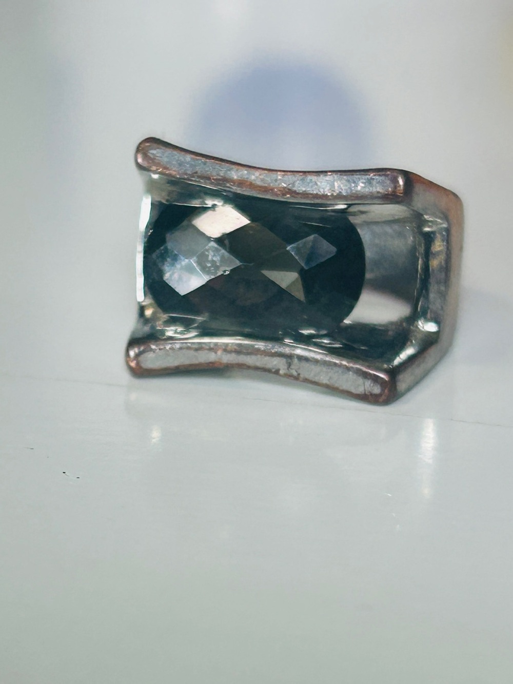 Faceted Black Crystal Silver Slide Ring Accent